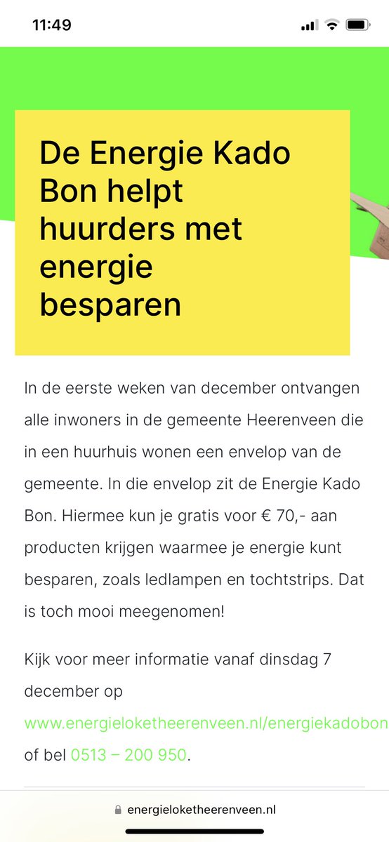 Al meer dan 7000 huurders in <a href="/Heerenveen/">Gemeente Heerenveen</a> besparen thuis energie door gebruik te maken van de Energie Kado Bon die zij van de gemeente kregen! #eenvooreengroener Wethouder <a href="/jellezoetendal/">Jelle Zoetendal</a> trakteert college: dat smaakt!