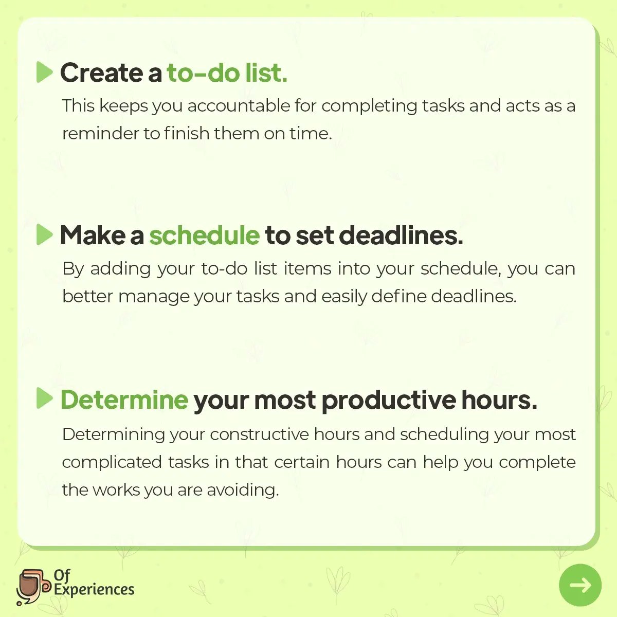 ofexperiences1's tweet photo. 🤔 Have you tried any of these methods to stop procrastination ❓
👇🏼 Tell us in the comments below.
✅ Follow @ofexperiences1 for more.
#ofexperiences #ofex #procrastination #procrastinate #stopprocrastinating #careercrossroads https://t.co/Dc7wHUre8v