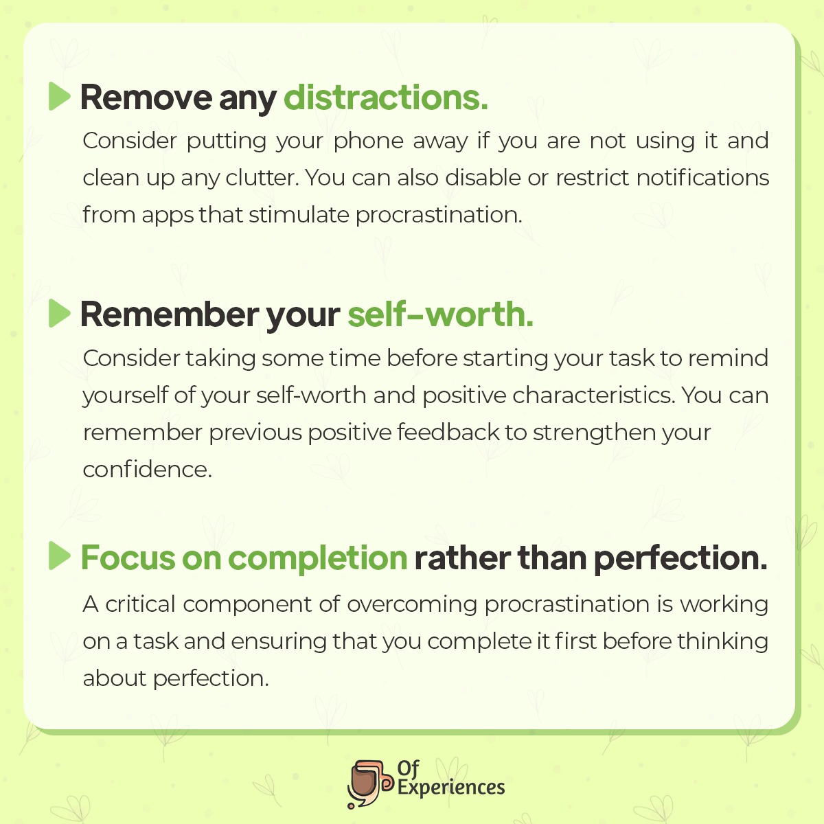 ofexperiences1's tweet photo. 🤔 Have you tried any of these methods to stop procrastination ❓
👇🏼 Tell us in the comments below.
✅ Follow @ofexperiences1 for more.
#ofexperiences #ofex #procrastination #procrastinate #stopprocrastinating #careercrossroads https://t.co/Dc7wHUre8v