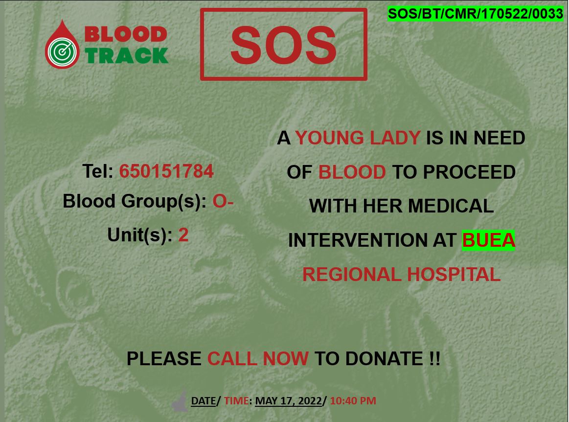 track_blood's tweet photo. #SOS 
#Buea 
#HumanityComesFirst https://t.co/LozpVe9EwG