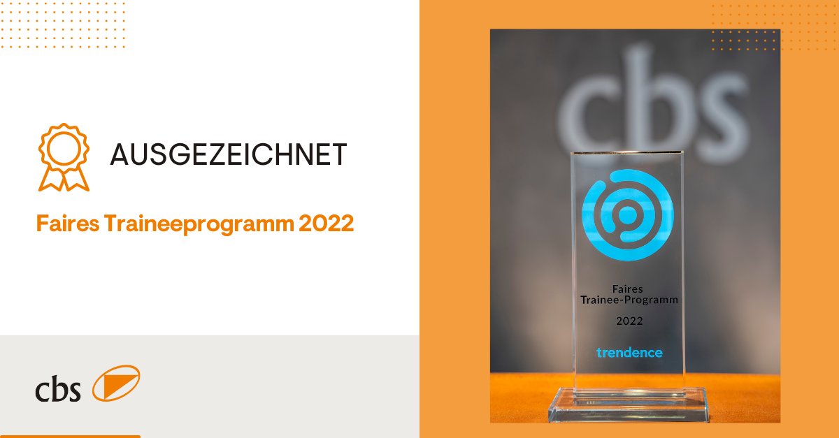 cbs_consultants's tweet photo. cbs ist ein Top-Arbeitgeber für junge Berufseinsteiger. Wir haben das Siegel für karrierefördernde #Trainee Programme, verliehen vom @trendence_de Institut. cbs zählt zum exklusiven Kreis von deutschlandweit nur 66 Unternehmen. #HRMonitor #Karriere #Consulting #Jobsuche #HR #Job https://t.co/NgvcpUALh2