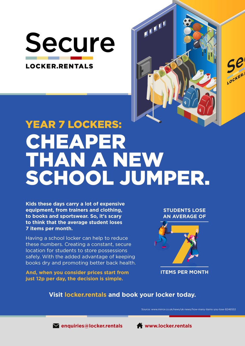Is your child coming to EBHS in September? If so you may be interested in renting a locker. You can find all the information on this flyer. Or follow this link: bit.ly/3yHGfFh.