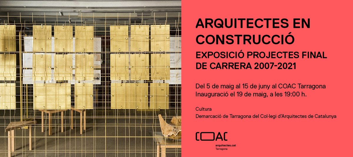 COAC_tgn's tweet photo. 👉 ARQUITECTES EN CONSTRUCCIÓ. EXPOSICIÓ PROJECTES FINAL DE CARRERA. 2007-2021
➡️ @COAC_tgn recupera l’edició d’aquest recull amb una mostra de 34 arquitectes col·legiats/des.
📆5 MAIG - 15 JUN
📆 Inauguració el 19 MAIG a les 19h
📍 COAC Tarragona
+ info:🔗https://t.co/QNFUfcV5Kk https://t.co/Jn4I7VbX9u
