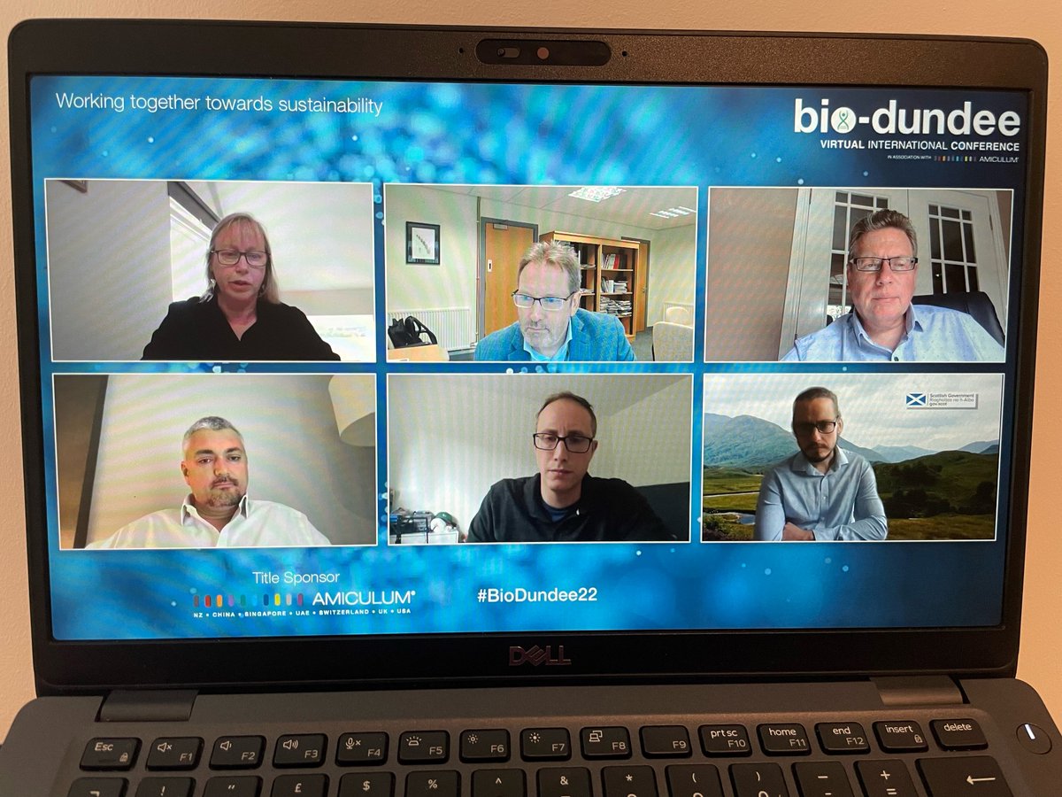 BioDundee's tweet photo. Dr Marian Bruce, chairing our 2nd #BioDundee22 session - Working Together Towards Sustainability is joined by William Walker, Simon Doherty, Prof. Colin Campbell, Dr Mark Bustard & Phillip McLean.
Join us today by clicking here https://t.co/eAcLs5wtHp https://t.co/xaMz0O39ec