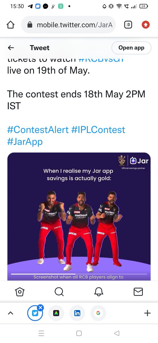 samvedsangle's tweet photo. @JarAppHQ @RCBTweets Here's my perfect screenshot with all RCB Players aligned.
Looking forward to get lucky and cheer from the fortress- Wankhede 🙌 #RCBvsGT @JarAppHQ 
Join in @swapnilmistri1 @iamstake @Gaurang321 
#JarApp #ContestAlert #IPLContest https://t.co/lGBnIObtr8