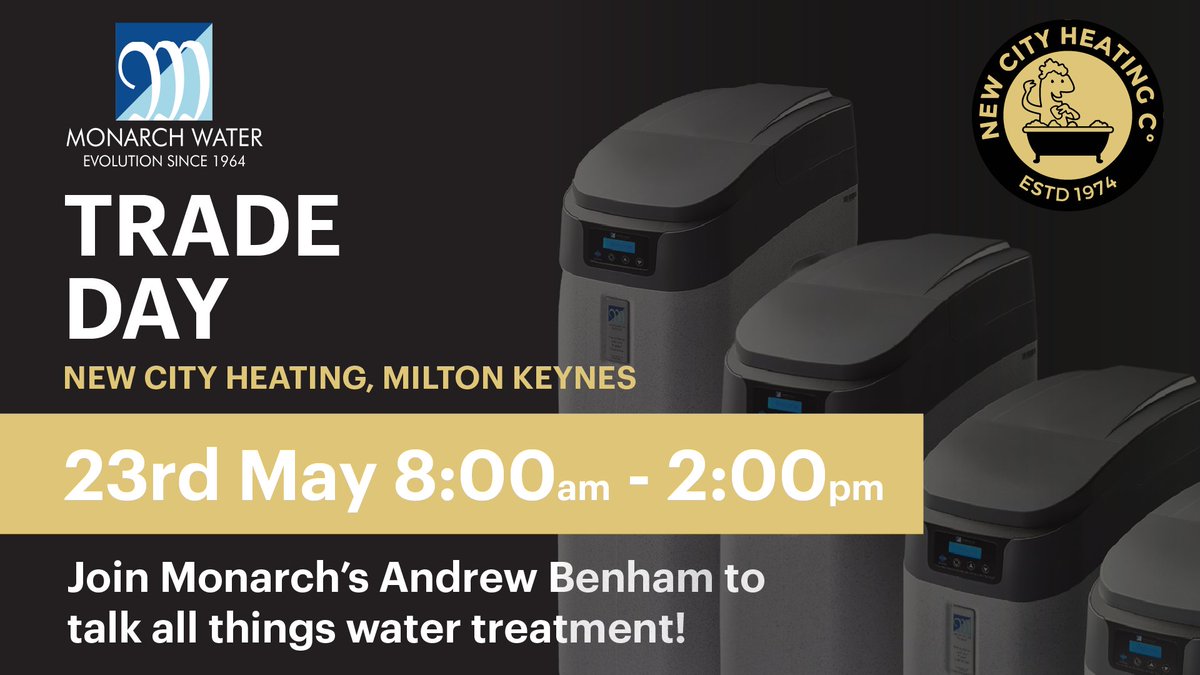 MONARCHWATER's tweet photo. We're in Milton Keynes next Monday for a trade day at @NewCityHeating. Come and see us if you're in the area!

#plumbers #installers #tradeday #watertreatment #watersofteners #energysaving #softwater #softeners #monarchwater https://t.co/iDgbXStM4b