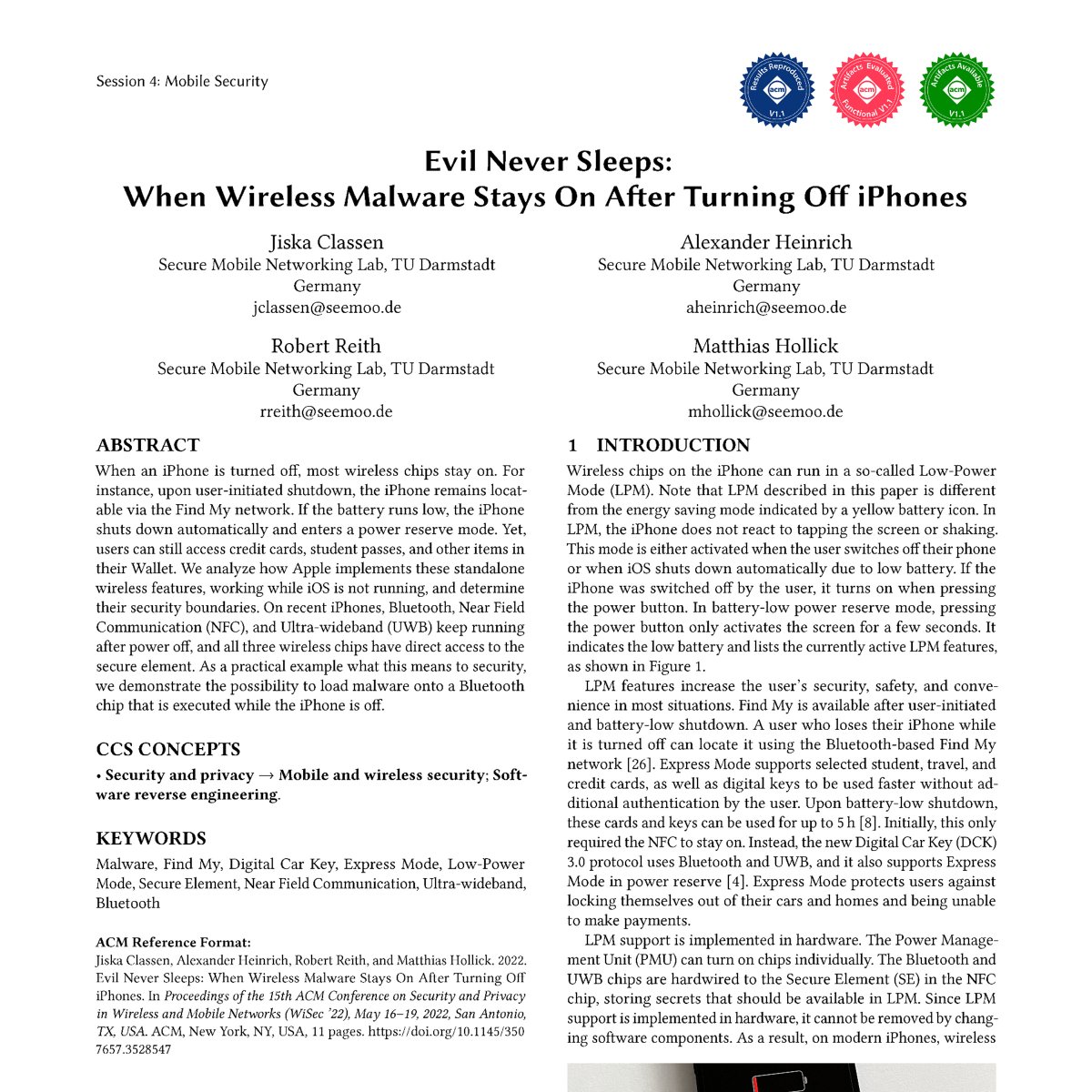 acm_wisec's tweet photo. Preview of papers in Session 4 (Mobile Security). https://t.co/qcGvQnseQ8