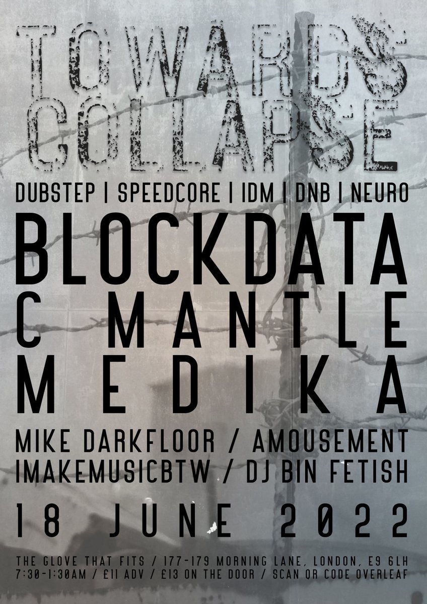 June 18 - catch me playing London's <a href="/TowardsCollapse/">Towards Collapse</a> at The Glove That Fits alongside Blockdata, C Mantle, Medika, Amousement, + imakemusicbtw

tickets: wegottickets.com/event/544820
