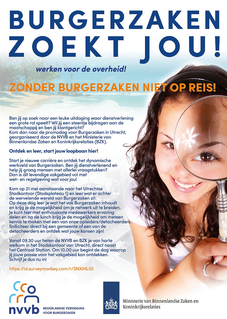 Wil jij kosteloos opgeleid worden tot basismedewerker #Burgerzaken? Kom dan naar de promotiedag op zaterdag 21 mei in Utrecht van 09.30 tot 15.00 uur. Meld je nu aan! Zie flyer voor meer informatie. buff.ly/3lfZQ7D