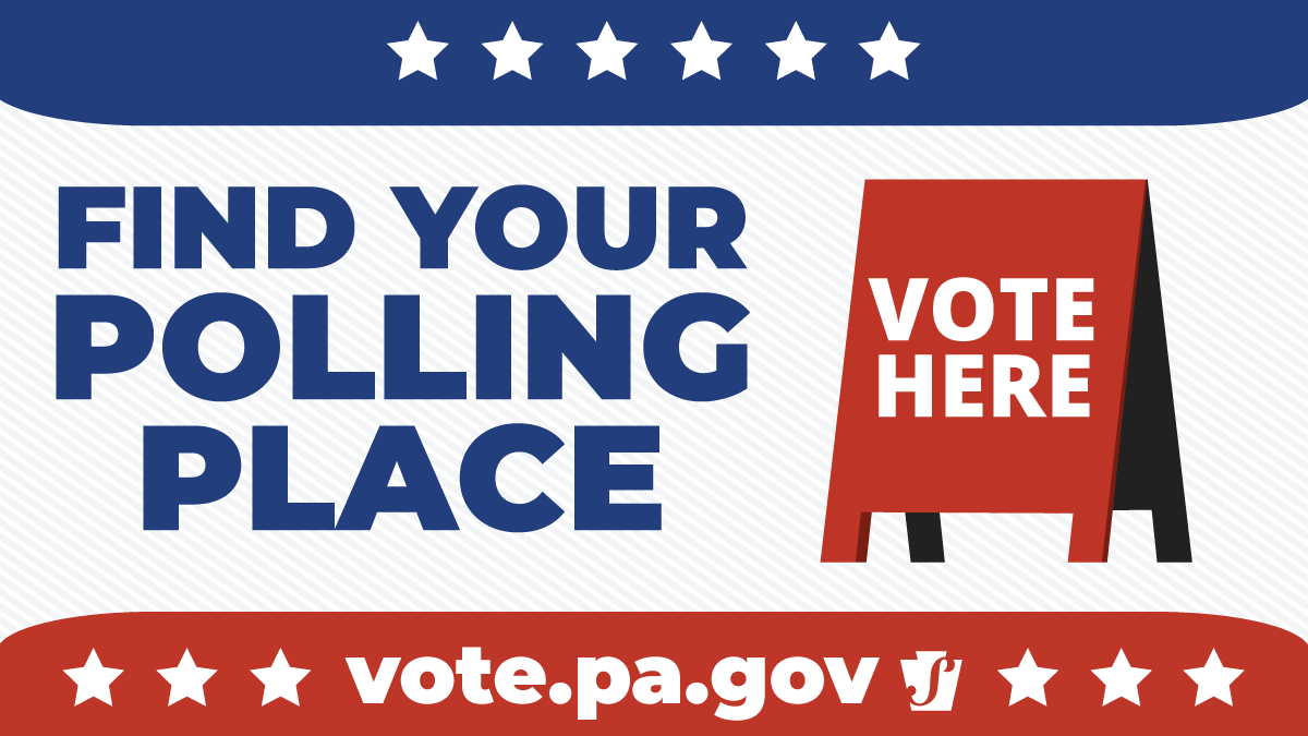PAStateDept's tweet photo. Good morning, PA! It is #ElectionDay. Polls are open from 7 am – 8 pm. Remember, if you are in line by 8 pm, you can vote.

Find your polling place: https://t.co/QxhJkEqufz 
Return your voted mail ballot by 8 pm: https://t.co/XyY1GFV90I https://t.co/e37djINnZe