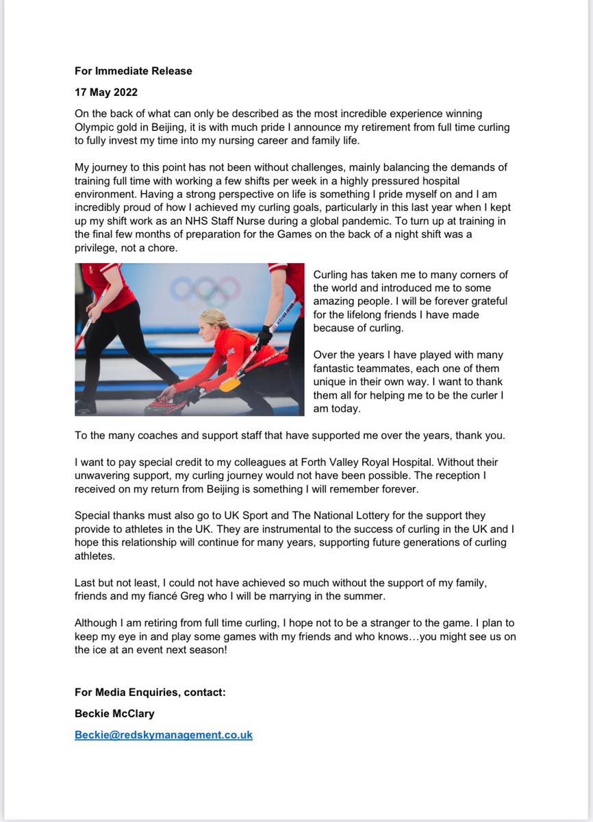 Vicky Wright MBE (@vickywright14) on Twitter photo ‼️ANNOUNCEMENT‼️
"It is with much pride I announce my retirement from full time curling"
<a href="/Team_Muirhead/">Team Muirhead</a> ‼️ANNOUNCEMENT‼️
"It is with much pride I announce my retirement from full time curling"
<a href="/Team_Muirhead/">Team Muirhead</a>