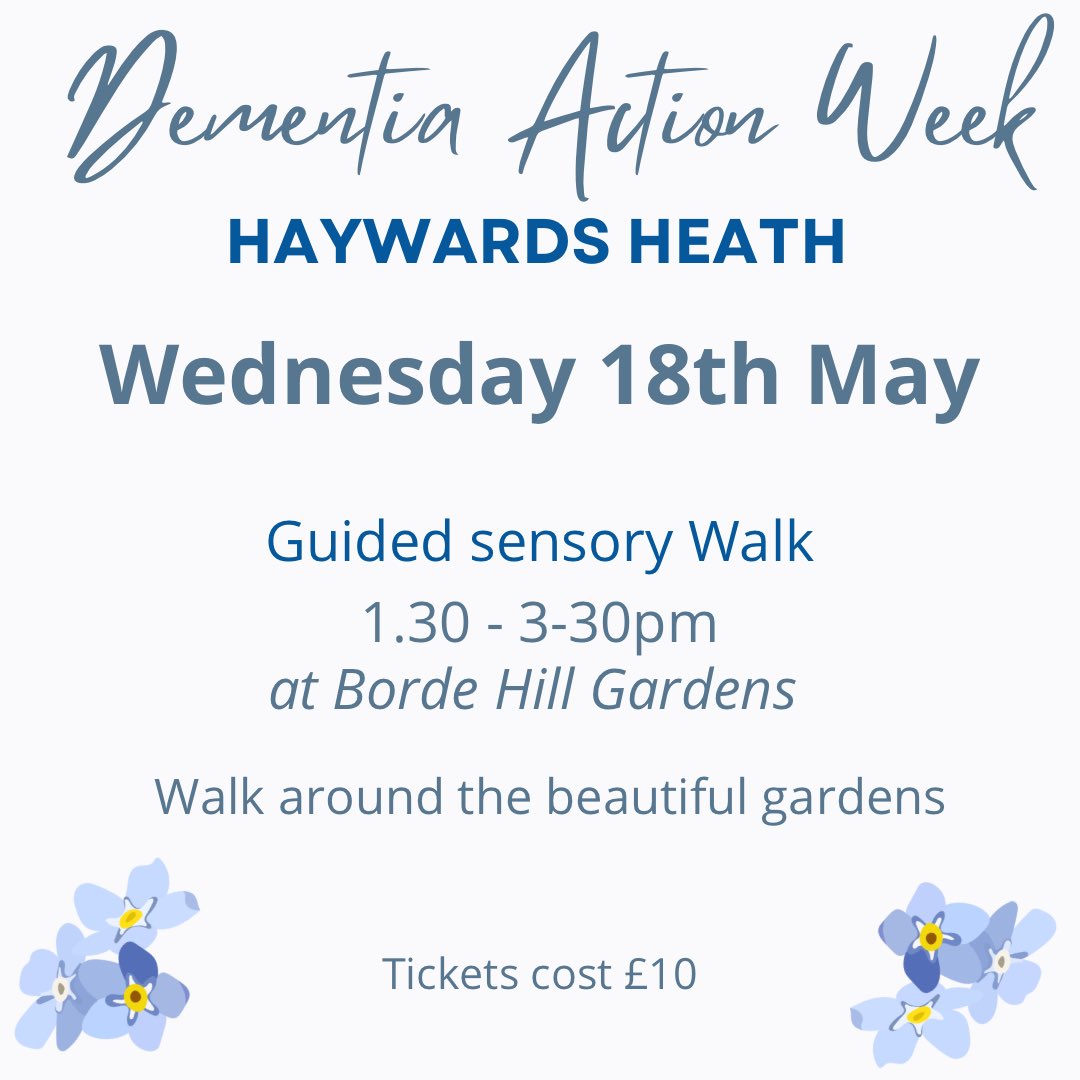 Tomorrow the team at <a href="/bordehillgarden/">Borde Hill Garden</a> with <a href="/alzheimerssoc/">Alzheimer's Society</a> are running a guided sensory walk. Tickets £10 visit BH website to book. Great outing &amp; chance to relax in beautiful gardens whilst reconnecting with #nature through sight, smell and touch
#HaywardsHeath #DAW2022 #dementia