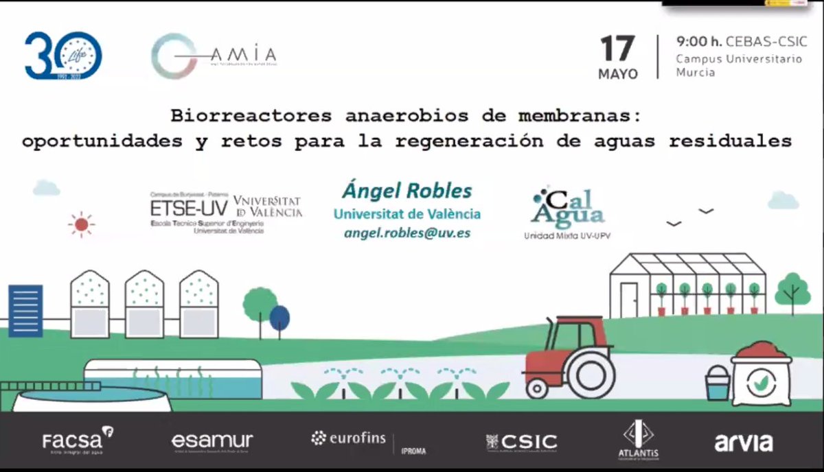 resergar's tweet photo. Mi compañero en @Grupo_CALAGUA  Ángel Robles 
@AngelRobles_AR nos recuerda la importancia de la aplicación de sistemas anaerobios de membrana en el tratamiento de aguas residuales y recuperación de recursos #JornadaAMIA @LifeAmia https://t.co/iPoZNTYNzS