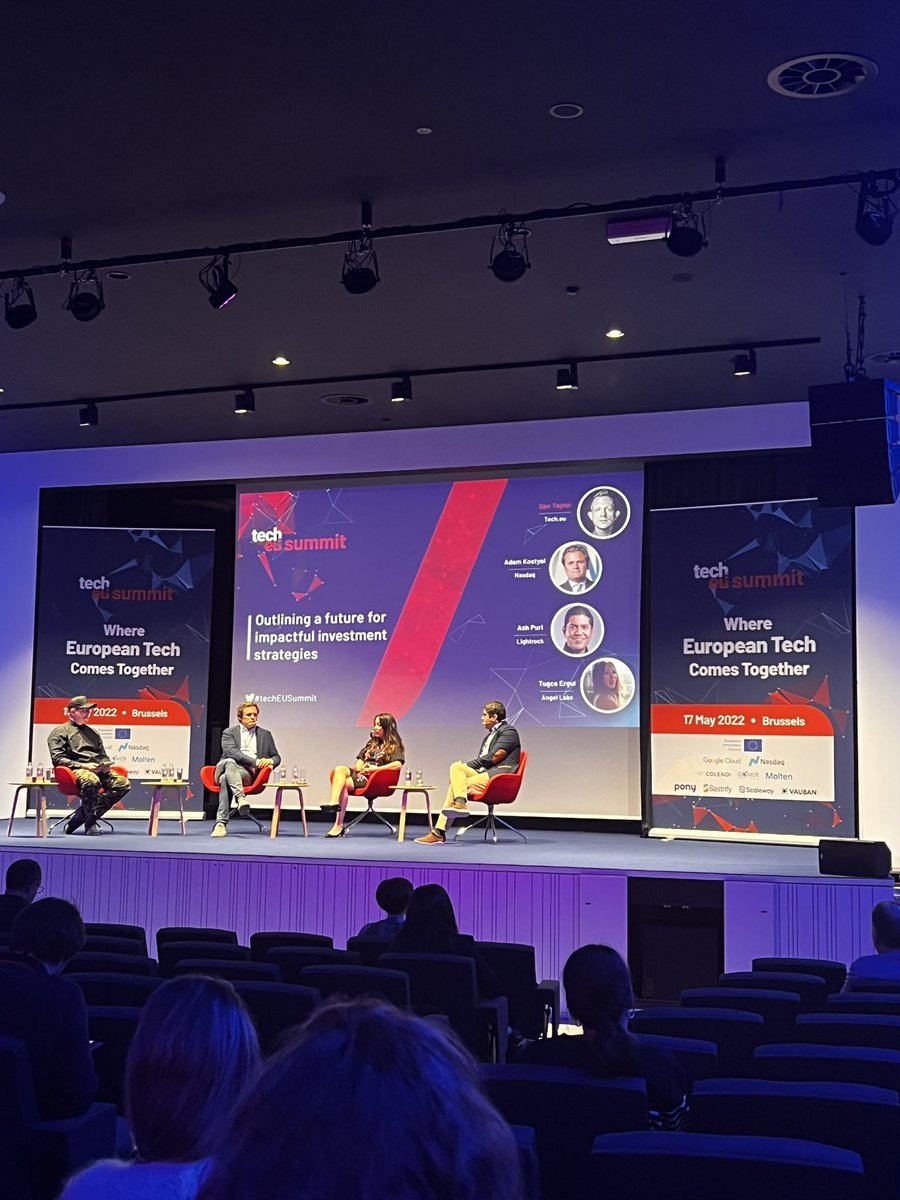 Lily_Wiggins's tweet photo. @AdamKostyal @ashpuri @sensorpunk @tugceergul on ‘outlining a future for impactful investment strategies’ at #TechEUSummit 

“The challenge that Europe has is the private market is not functioning. A well functioning secondary market is what Europe needs” https://t.co/50YHLZn5M1