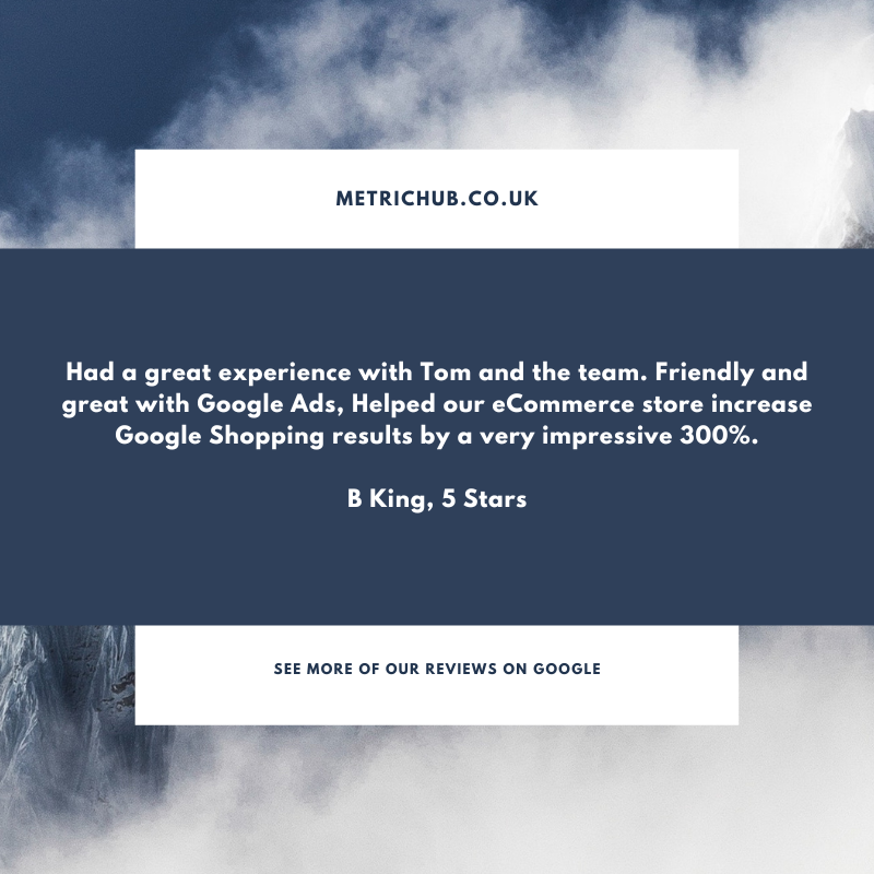 MetricHubUK's tweet photo. Another glowing testimonial on Google - for what we do at @MetricHubUK ππ
.
#Exeter #Devon #PPC #PPCmarketing #PPCBetter #PaidSearch #GoogleAds #DigitalFirst #SearchBetter #DigitalStrategy #DigitalAgency https://t.co/7IrQMGhhSv