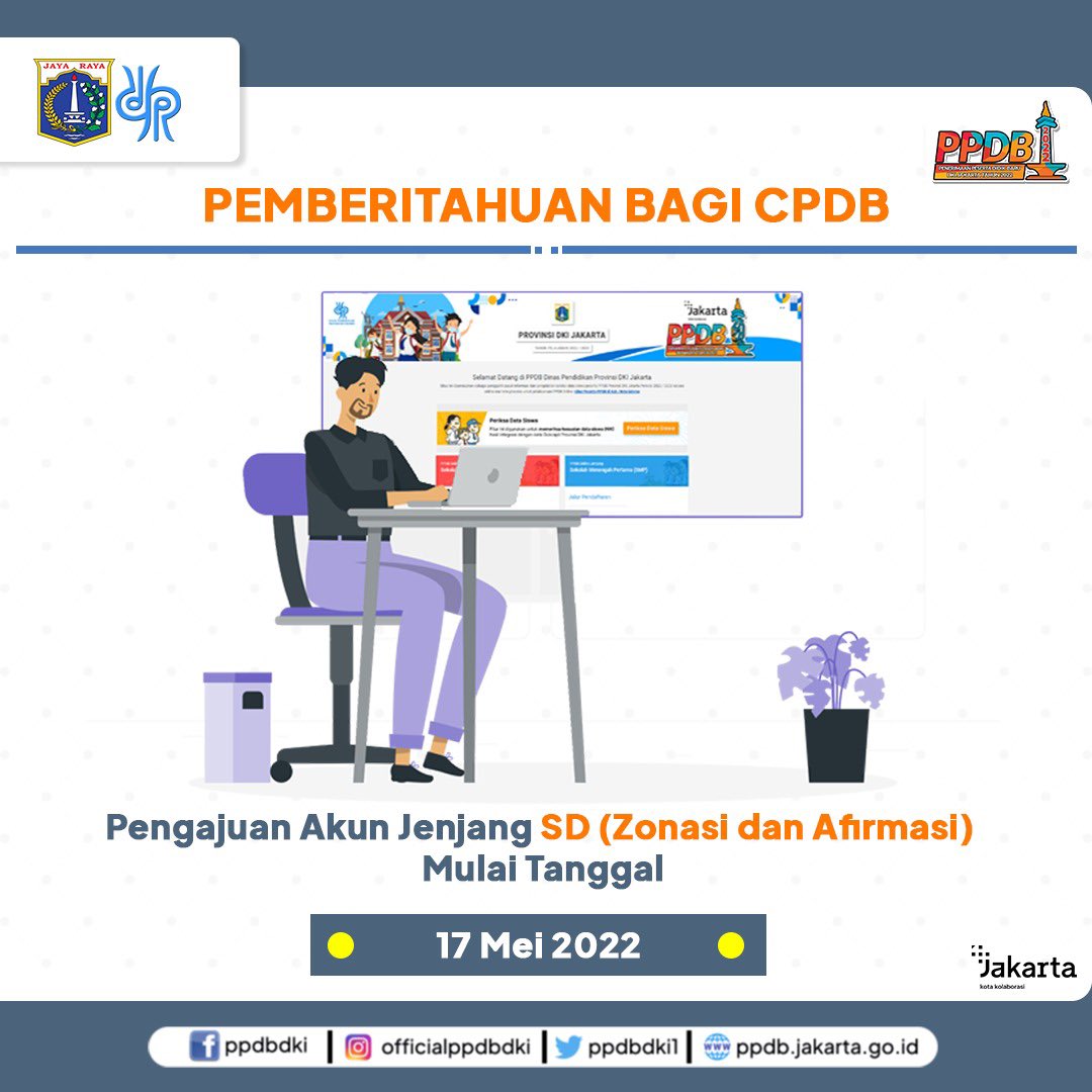 PMBDKI's tweet photo. Hallo #SahabatDisdik berikut Jadwal Pengajuan Akun PPDB Tahun 2022 jenjang SD untuk jalur Zonasi dan Afirmasi secara daring. 

Pengajuan akun dapat dilakukan melalui website https://t.co/2vJY0RiWkn

Jangan lupa bagikan informasi ini ke teman mu yang membutuhkan ya! https://t.co/ZMJP4FYock