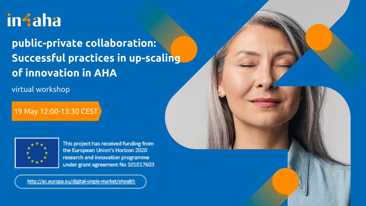 Digital4AHL's tweet photo. ⚠️Few days left to register⚠️

➡️Successful examples of #publicprivatecollaboration for #innovation in active and #healthyageing from 6 different #EU countries! 

🗒️Thursday 19 May
🕐12:00-13:30 CET
🔗https://t.co/iaiQQa4Pyf https://t.co/MRI1KPsquK