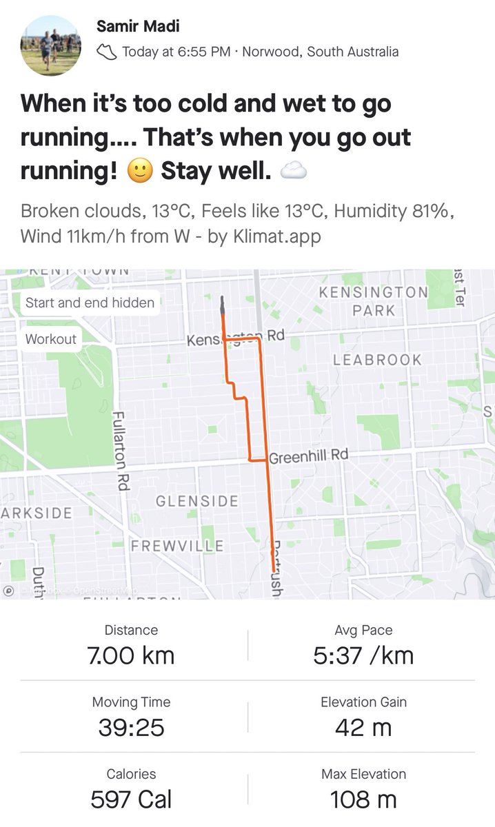 SamirMadi01's tweet image. What we call a cold night, those in Europe call balmy! 😅 

A “fresh” 13c around the streets of Adelaide.

What’s your goal this week?
Mine is more weights and stretching. 👍🙂👍

#AlwaysKeepMoving #MoveToLive