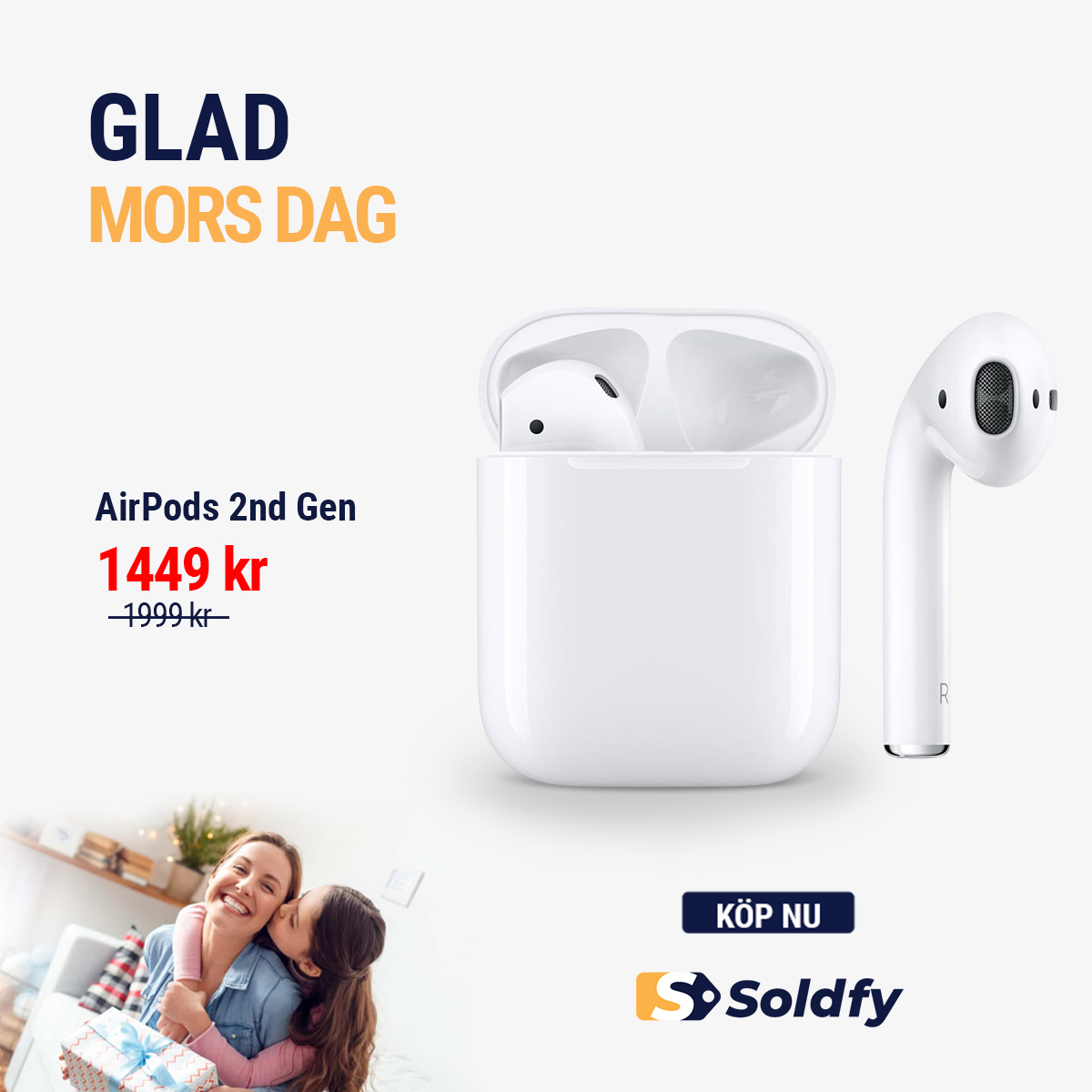 Soldfy1's tweet photo. ❤️Låt henne skina upp i ett leende när hon ser din gåva!

AirPods 2:a Gen med Trådlöst Laddningsfodral - Mamma vet alltid vad som är bäst

🛒 Besök vår hemsida för att köpa den här produkten

#MothersDay2022 #motherday #headphones #Apple https://t.co/um1e3jaCCR