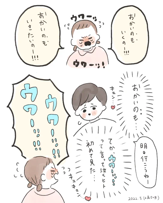 毎秒くらいおかいのもに行きたがるう〜ちゃん😇✨

要求が通らないと「ウワーッ!ウワーッッッ!!!」って言いながら(叫びながら?)泣いてるの、可愛くて笑いそうになるのを毎回必死に堪えている🥹✨ 