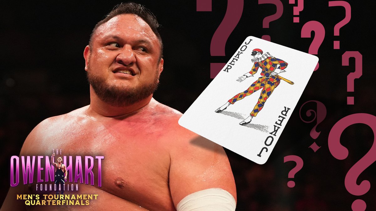 AEW's tweet photo. It’s #WildCardWednesday TOMORROW on #AEWDynamite and @ringofhonor World TV Champion @SamoaJoe is set to face #TheJoker in the #OwenHart Men’s Tournament Quarterfinals LIVE at 8/7c on @TBSNetwork! Who do YOU think #TheJoker will be? https://t.co/QPXHoUGpjC