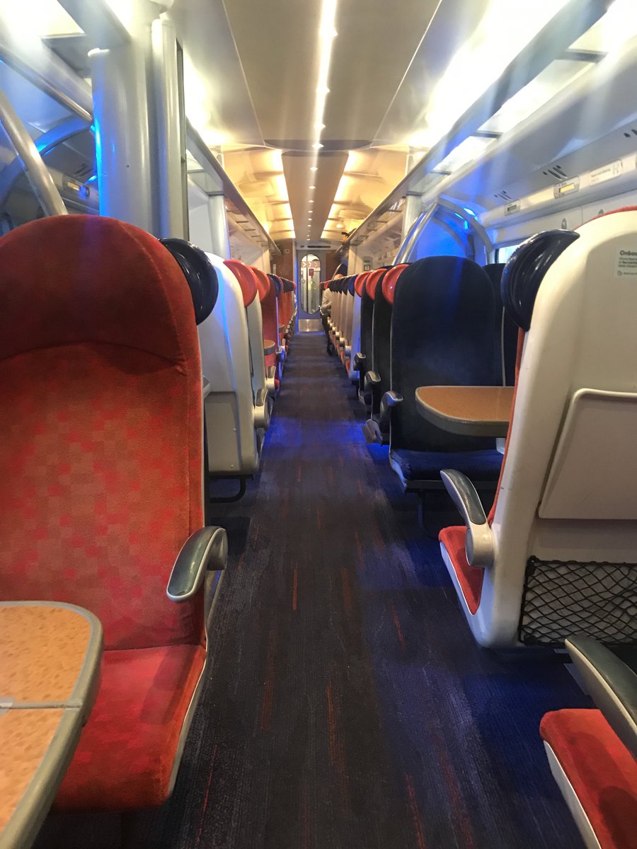 FoyChris's tweet photo. ‘Peak’ train to London almost empty - I count 5 people in this carriage which has 75 seats. Might be because it’s £370 return. Disgrace. Keep the pressure on for #fairfares ⁦@AndyBurnhamGM⁩ . https://t.co/otJsd0CbDH