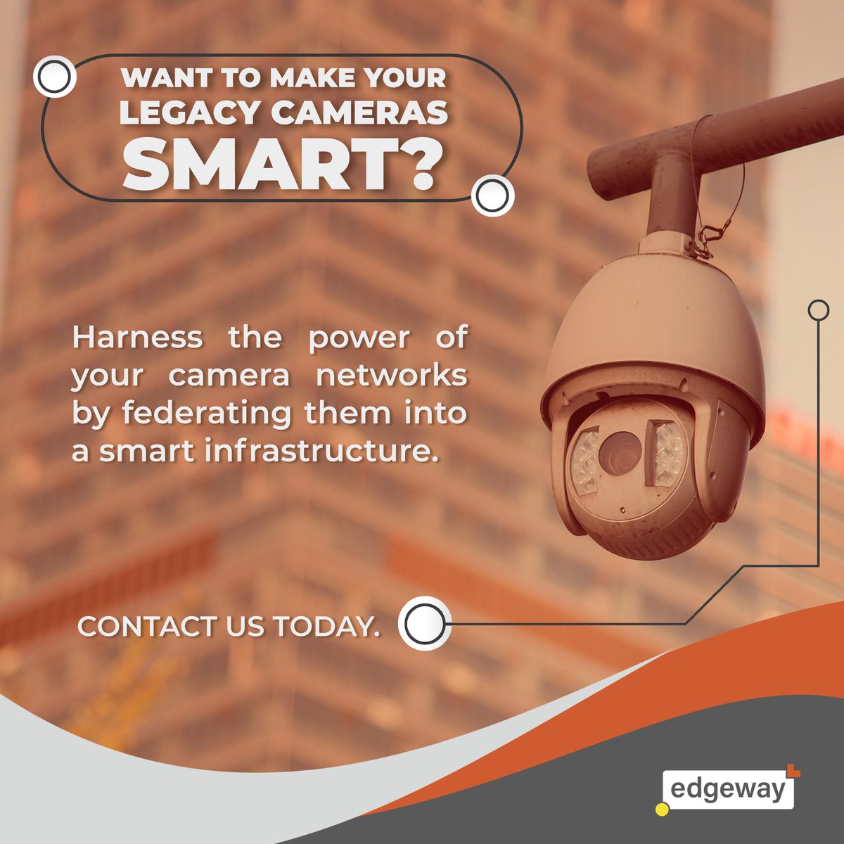 edgeway_io's tweet photo. Time to consolidate your #cameranetworks into a controllable and smart infrastructure. With #Edgeway's patented cutting-edge technology you can breathe new life into your existing camera infrastructure, save on operational costs, and accelerate ROI: https://t.co/DrqEMzEPoq https://t.co/G6TPqqhPCp