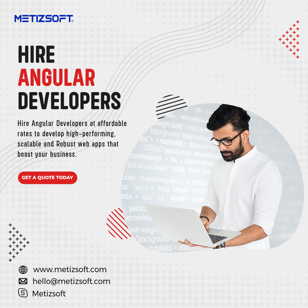 Metizsoft's tweet image. Are you looking to #hireangulardevelopers at the most affordable rates?  Metizsoft Solutions for experienced professionals who can design high-performing, scalable, & robust web apps that can help you grow your business.
Get a Quote Today at bit.ly/3sDFLw4