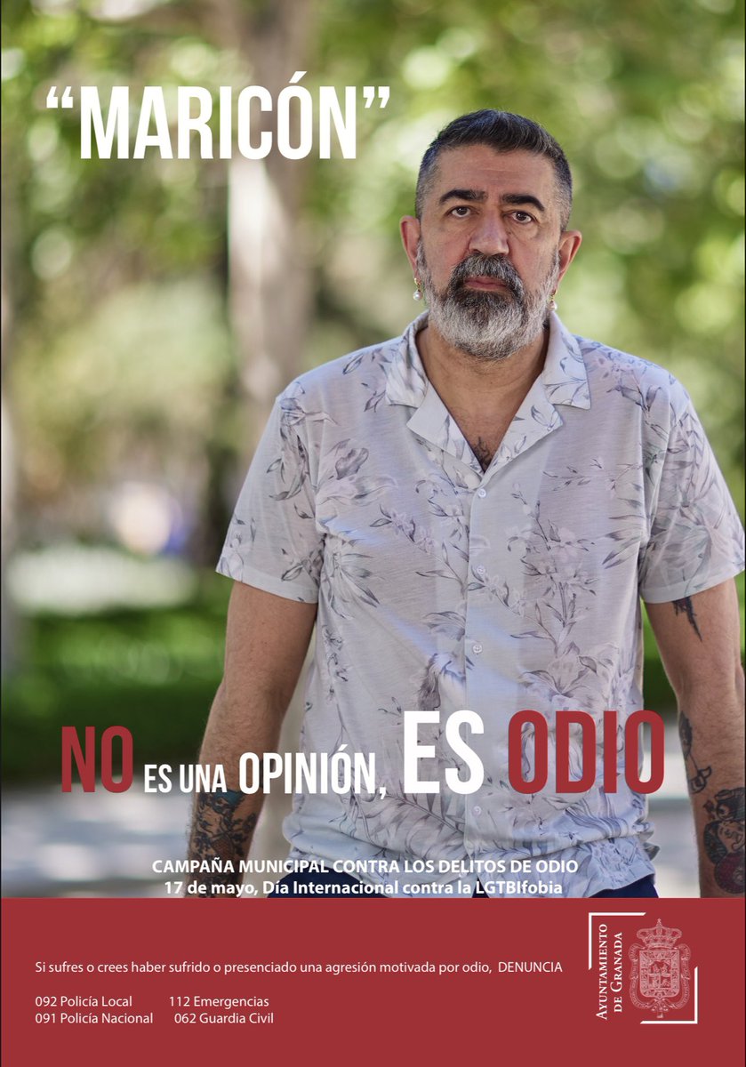 aytogr's tweet photo. 🔴Llamar a alguien “maricón” no es expresar una opinión, es ODIO.

👉 Si sufres o crees haber sufrido o presenciado LGTBIfobia, DENUNCIA.

17 de mayo, Día Internacional contra la LGTBIfobia.

🏳️‍🌈Por una Granada libre y diversa🏳️‍⚧️
#OrgulloGranada https://t.co/mkgXYNi3HE