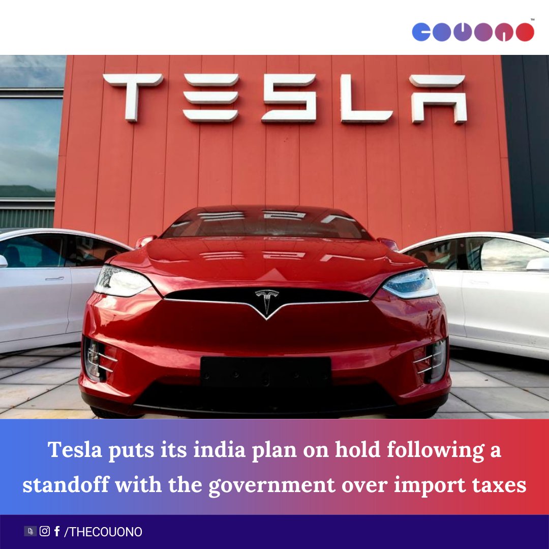 thecouono's tweet photo. According to Reuters, the company took the action after failing to obtain an exemption from the import tax on Tesla vehicles. #couono #startup #startupnews #tesla https://t.co/hFDCSAUF4r