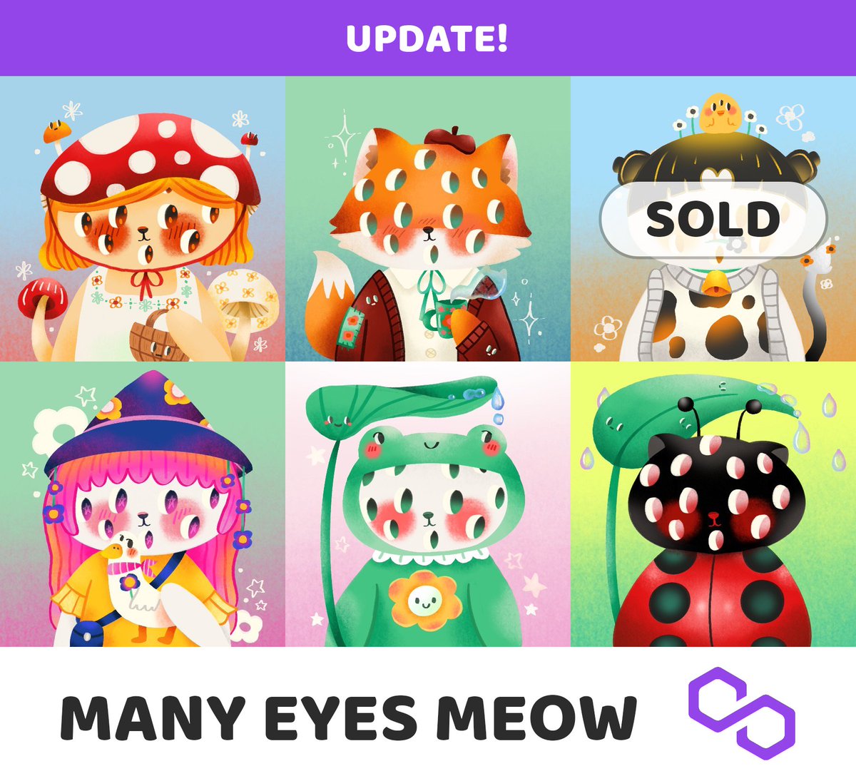 🌟 UPDATE🌟
#191-#196 Many Eyes Meow V.2 | #193 is SOLD

0.008 WETH (Polygon💜)
👉 opensea.io/collection/man…

Hope you enjoy in Meow's garden ! 👀🏡🐱💕

#ManyeyesmeowNFT #opensea #PolygonNFTs #PolygonMatic