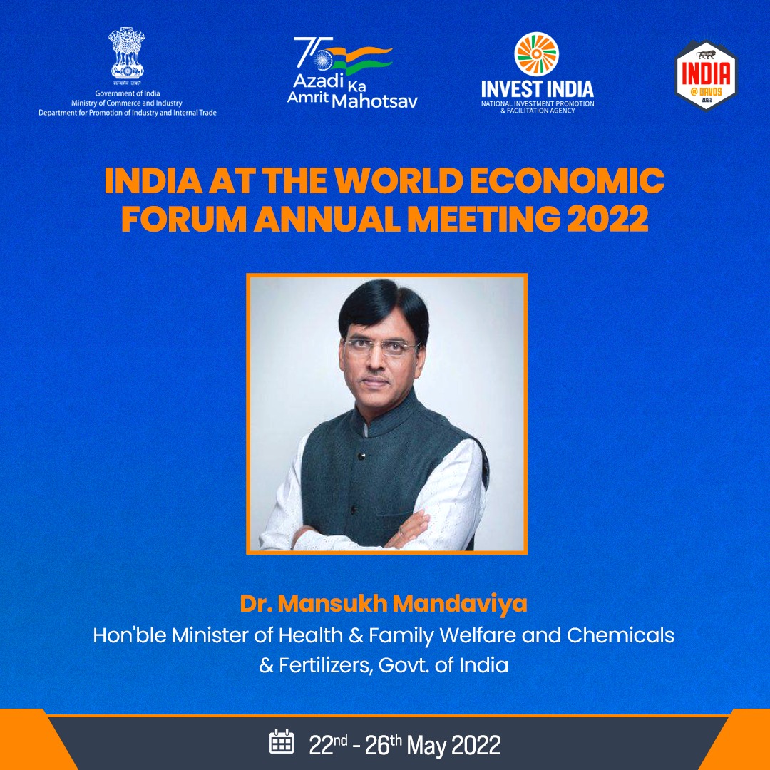investindia's tweet photo. #IndiaAtDavos2022

Meet Dr. @mansukhmandviya, Hon'ble Minister of Health &amp; Family Welfare and Chemicals &amp; Fertilizers, GoI, at the World Economic Forum Annual Meeting 2022 in @Davos to explore investment avenues across #NewIndia.

📧 Email us at indiaatdavos@investindia.org.in https://t.co/8VdoPJTjZV