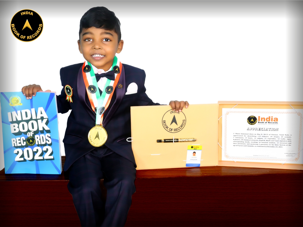 indiabookrecord's tweet image. J. Riyan Immanuel of #TamilNadu, is appreciated for #identifying 25 animals, 7 continents, Hindi &amp;amp; #Tamilalphabets with corresponding words; recalling 10 #nationalsymbols, 12 #inventors &amp;amp; their inventions; &amp;amp; answering 5 questions on #SolarSystem.

Read At: t.ly/bhmQ