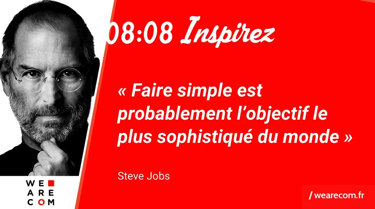 We_are_com's tweet photo. 🤔 Parce que faire simple n'est pas toujours simple, mais se révèle toujours efficace.💡 Inspirons-nous de Steve Jobs et remettons la simplicité au coeur de nos stratégies de #communication. 📣 Nos citations : https://t.co/FGDnFtVGNH https://t.co/kxEYqzL1uU