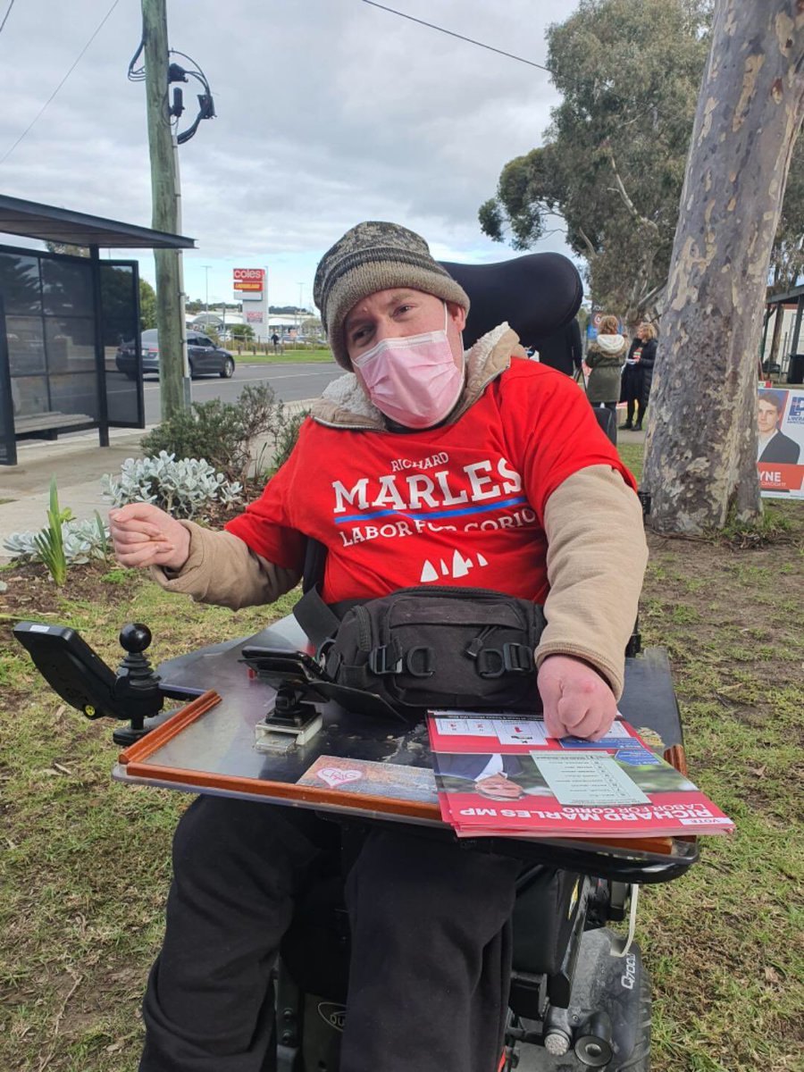 cvidisability's tweet photo. Out today doing my bit for democracy the winds were cold but I choose to see them as the winds of change #ChangeTheGovernment #ChangeTheCountry #ABetterFuture #ausvotes #Labor #Election2022 #auspol https://t.co/ZE48v0xowv