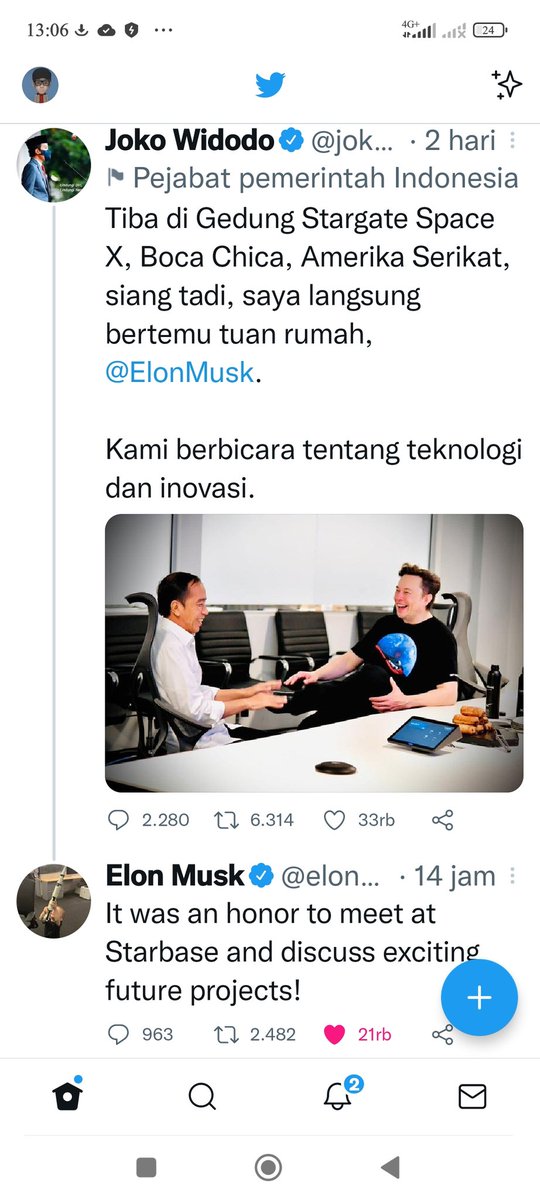 jeffmanguni's tweet photo. Bangganya Indonesia punya Presiden @jokowi untuk selalu menarik investor datang ke Indonesia langsung direspons @elonmusk, dibanding @msaid_didu @KRMTRoySuryo yg POWER SYNDROME akut tak BERMORAL!Panci manaaa panciiiu??! 🤣🤣 @mohmahfudmd @Dennysiregar7 @aagym @MardaniAliSera https://t.co/GLCo0qevor