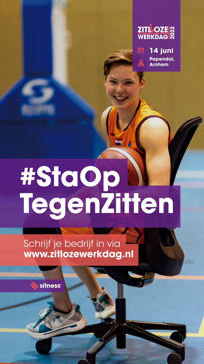 Zitloze werkdag op 14 juni a.s. Hét grootste vitaliteitsevenement van Nederland. Meld je aan via zitlozewerkdag.nl #staoptegenzitten #zitlozewerkdag