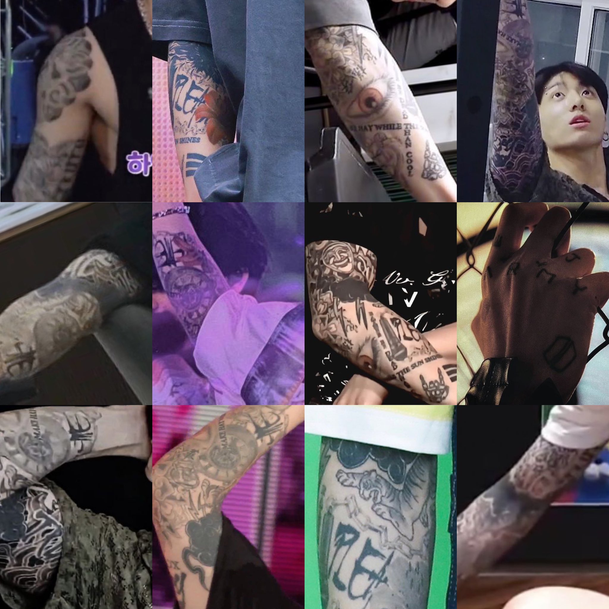 All glimpses of Jungkook's tattoos and piercings we ever got to prove that  he is honestly the coolest