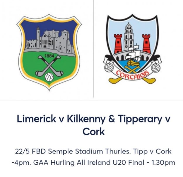 ⚠️ Get your tickets for <a href="/MunsterGAA/">Munster GAA / Comhairle na Mumhan</a> Senior Hurling Championship,  <a href="/TipperaryGAA/">Tipperary GAA</a> V <a href="/OfficialCorkGAA/">Cork GAA</a> , this Sunday May 22nd in FBD Semple Stadium via the link below ⤵️ 
NOW IS THE TIME TO SHOW YOUR SUPPORT FOR YOUR PLAYERS, FOR YOUR COUNTY.
🔵🟡🔵🟡🔵🟡🔵🟡

am.ticketmaster.com/gaa/munsterhu22