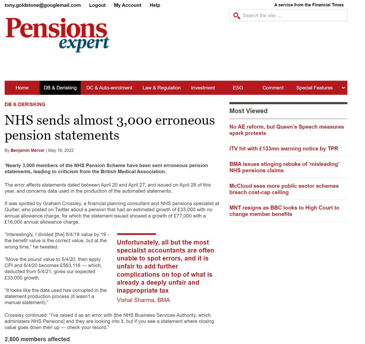 1/ Another good article <a href="/BMercer91/">Brandon Mercer</a> <a href="/ft/">Financial Times</a> <a href="/pensions_expert/">Pensions Expert</a> 

<a href="/nhs_pensions/">NHS Pensions</a> sent out just under 3000 incorrect pension savings statements in April 2022 - these are very difficult to spot, and I suspect the overwhlming majority of accountants will simply calculate your charge