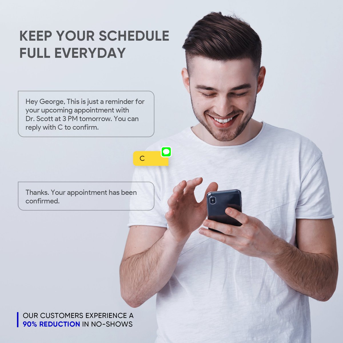 Keep your schedule full by making sure your customers never miss an appointment. Use automated appointment reminders to keep your customers updated about their upcoming appointments.

#emitrr #scheduling #textmessaging #automation