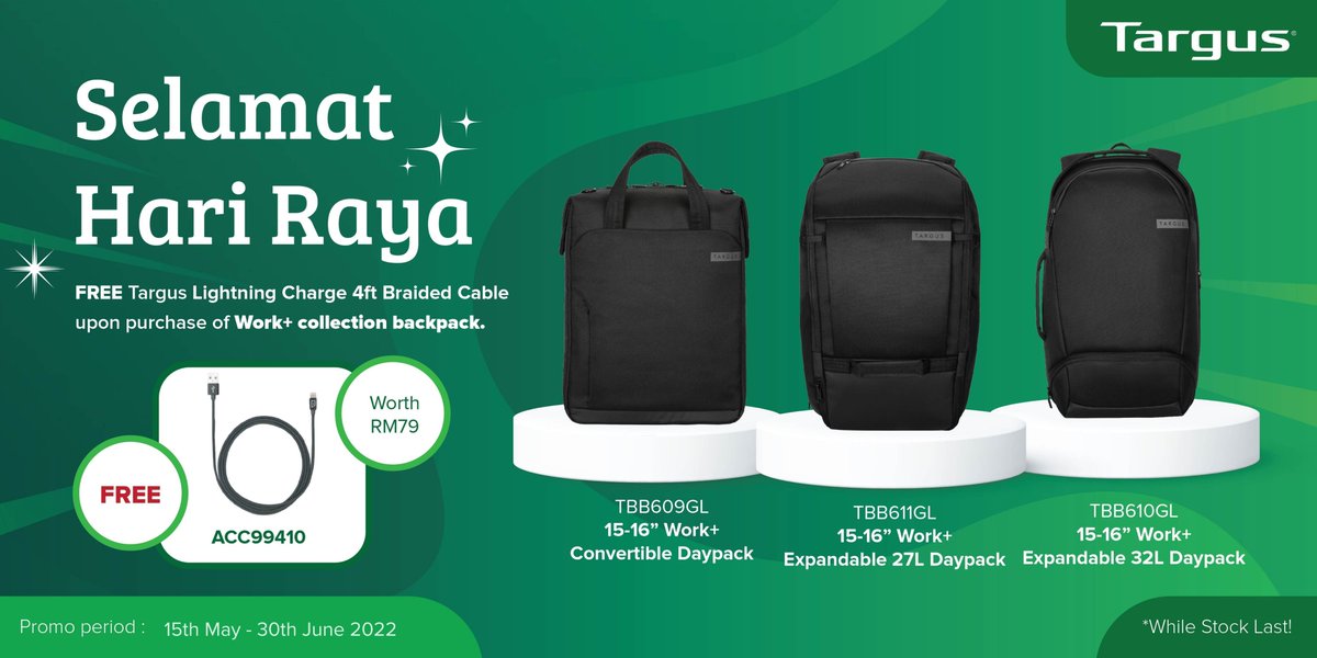 InnoteqApex's tweet photo. Get a 🎁 FREE Targus Lightning Charge 4ft (1.2m) Braided Cable with every purchase of Targus Work+ Collection backpack.

Offer valid from now till 30th June 2022, while stock last. T&amp;Cs apply.

Check it out on our online store too:
https://t.co/Z5dOBXjcwB
https://t.co/RyfwVXJdCr https://t.co/LExfjDVX4M