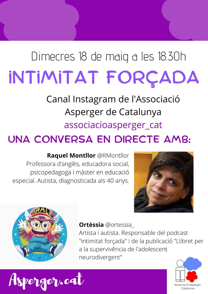 AEspecAutista's tweet photo. ✍🏼Apunta a l'agenda! Fem un Instagram Live amb la @RMontllor i l'@Hortessia_ per comentar el podcast #IntimitatForçada, que dona veu a persones amb #neurodiversitat.
T'hi esperem dimecres a https://t.co/opYGu843J7
#TEA #Autisme #Asperger #Neurodivergència #DonesAutistes #TuiTEA https://t.co/BcRXogYESE