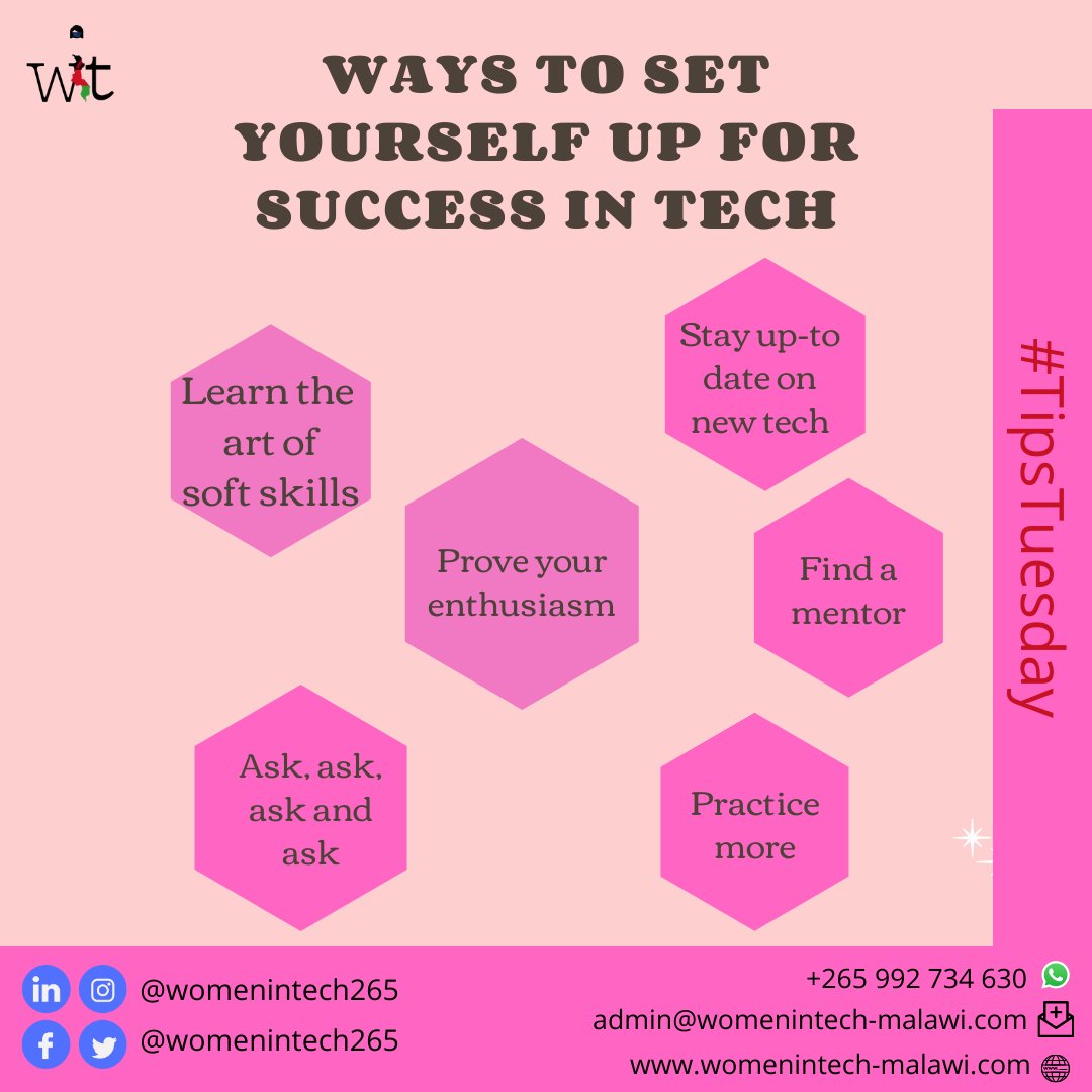 womenintech_mw's tweet image. Join the Women in Tech Malawi community to find a mentor and/or an accountability partner for your tech journey. 
•
•
•
#tipstuesday #womenintech #technetwork #tech #techmalawi #GirlsWhoCode #mwit #softskills #career