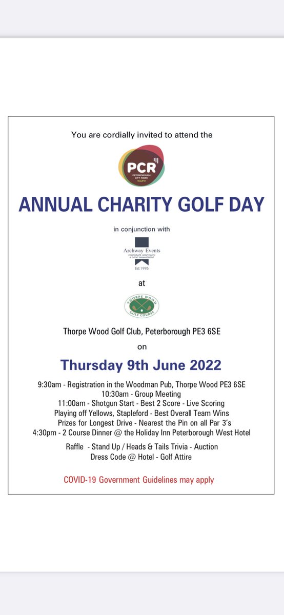 Roger Day (@archwayevents) on Twitter photo Absolutely delighted that <a href="/grantmccann11/">Grant McCann</a> is able to join us all, on the “Peterborough City Radio Charity Golf Day”, at <a href="/nene_golf/">Nene Golf • Peterborough</a> on Thursday 9th June.
Another sell-out event, thanks to <a href="/kevatbreakfast/">Kev Lawrence</a> - raising money for <a href="/ProstateUK/">Prostate Cancer UK</a> & <a href="/macmillancancer/">Macmillan Cancer Support</a> Absolutely delighted that <a href="/grantmccann11/">Grant McCann</a> is able to join us all, on the “Peterborough City Radio Charity Golf Day”, at <a href="/nene_golf/">Nene Golf • Peterborough</a> on Thursday 9th June.
Another sell-out event, thanks to <a href="/kevatbreakfast/">Kev Lawrence</a> - raising money for <a href="/ProstateUK/">Prostate Cancer UK</a> & <a href="/macmillancancer/">Macmillan Cancer Support</a>