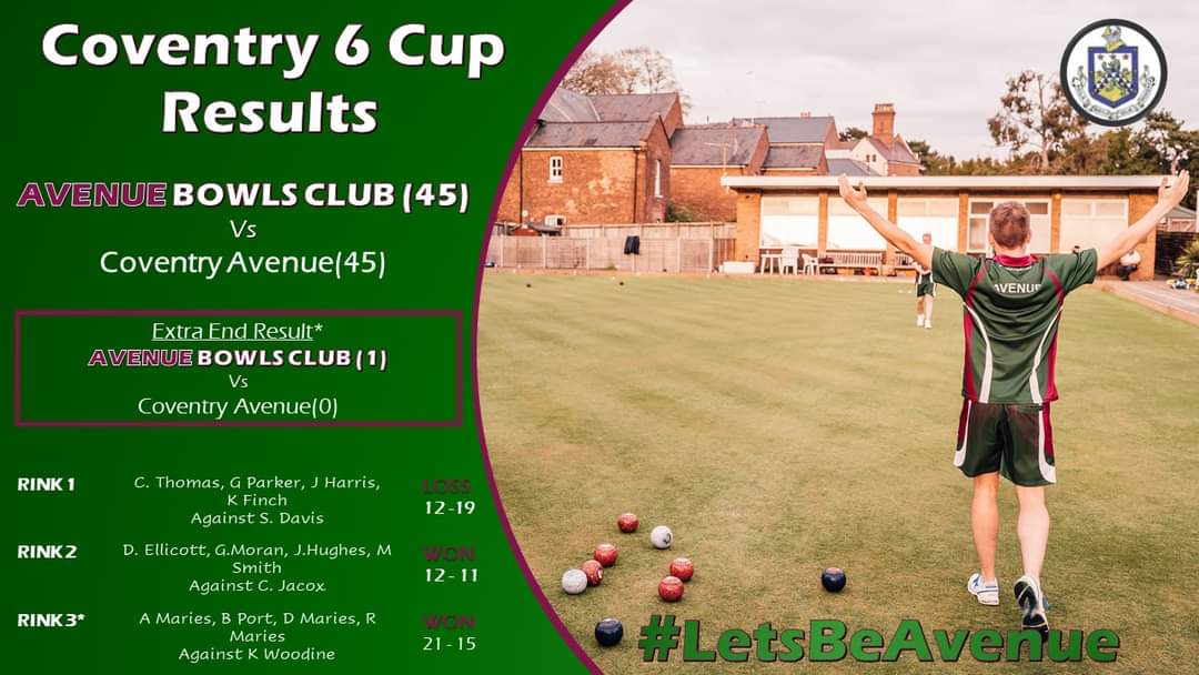 🗣RESULTS UPDATE...
What a night, full of Bowls, and Bonus Ends! 🤪

The Avenue won against Coventry Avenue, Well done to all! 🏆

Don't forget to Follow 🔔 to keep up to date with results and fixtures.

#LetsBeAvenue #2022Competitions #Coventry6Cup