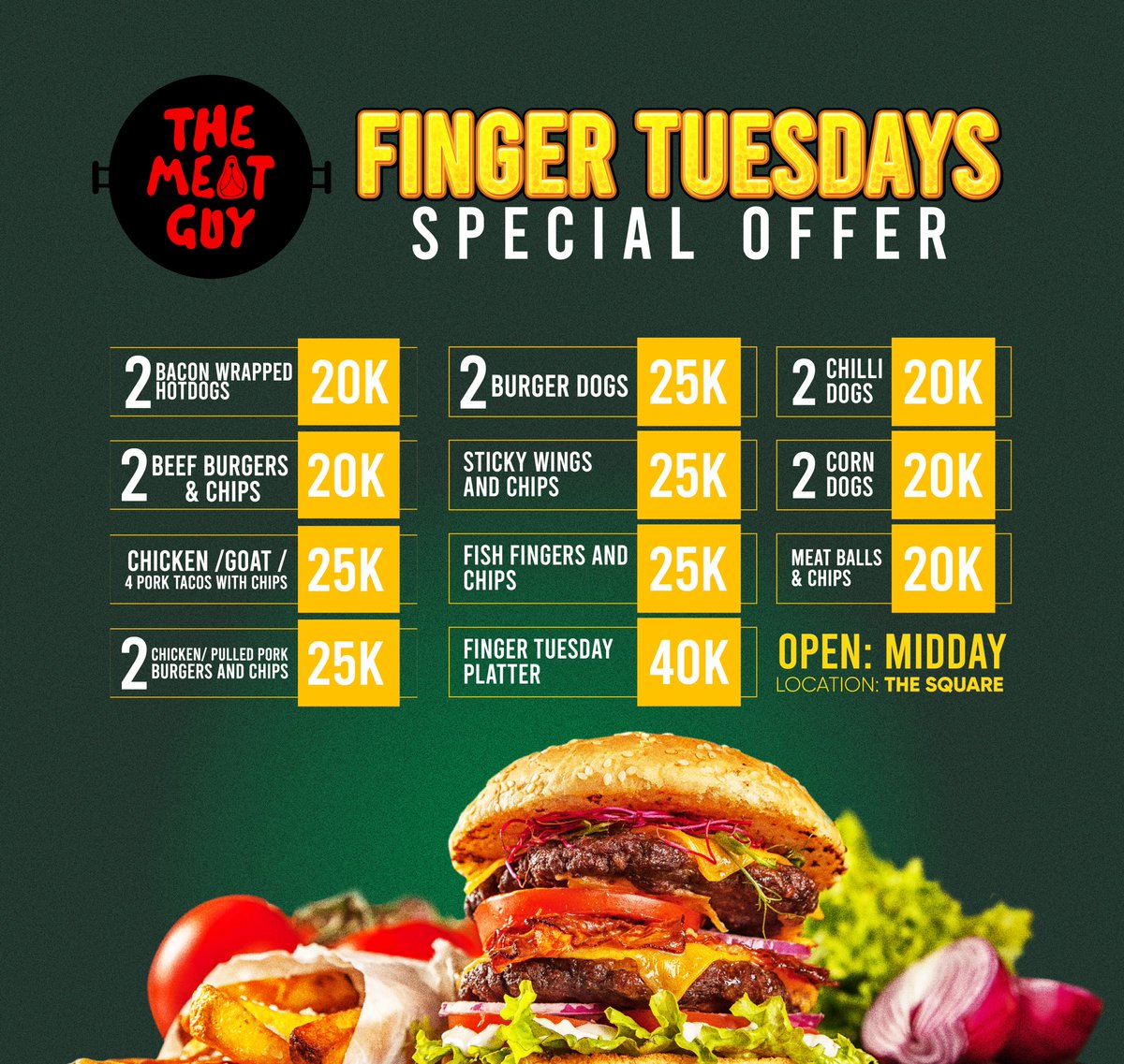 TheMeatGuy256's tweet photo. 2 hands, 5 fingers each and u expect me to serve u just one burger, hotdog, burger dog, taco, wing and fish finger! Perish the thought!!!!
#DoubleTuesday
#FingerTuesday https://t.co/DxoIUG88F9
