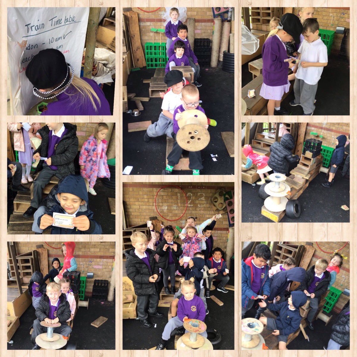 WhitefieldPS's tweet photo. Our key text this week is ‘The Train Ride’. Today Early Years built our own train, created a train timetable, purchased tickets from the kiosk ready for the ticket inspector to check. Then set off on our journey, the beach was the most popular destination. https://t.co/J3BV5jMzOz