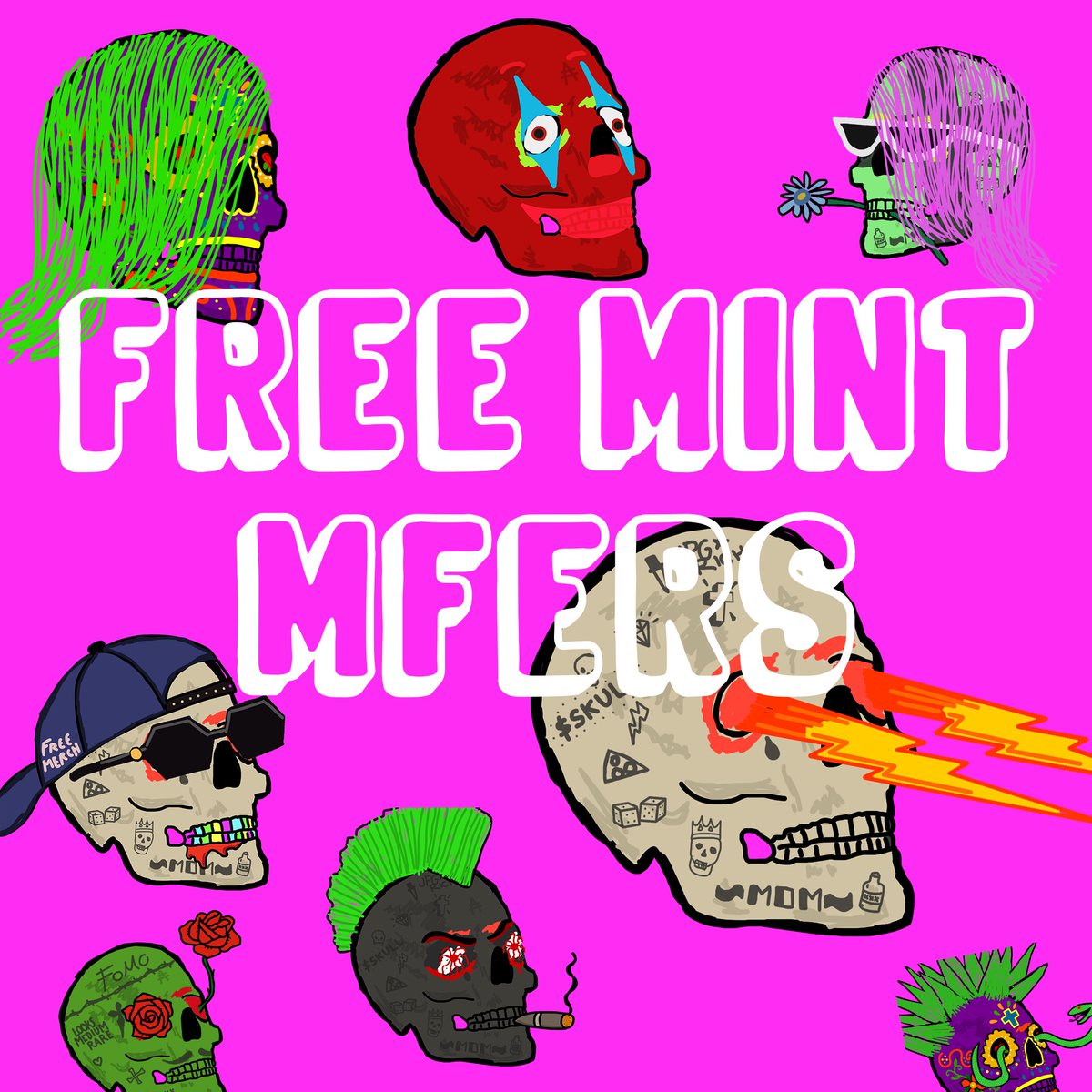 skull_mfers's tweet photo. Skull Mfers will be FREE MINT 🔥❤️

LIKE / RT / TAG friends that don't want to invest money into NFTs 💀 https://t.co/9P54n2zBXM