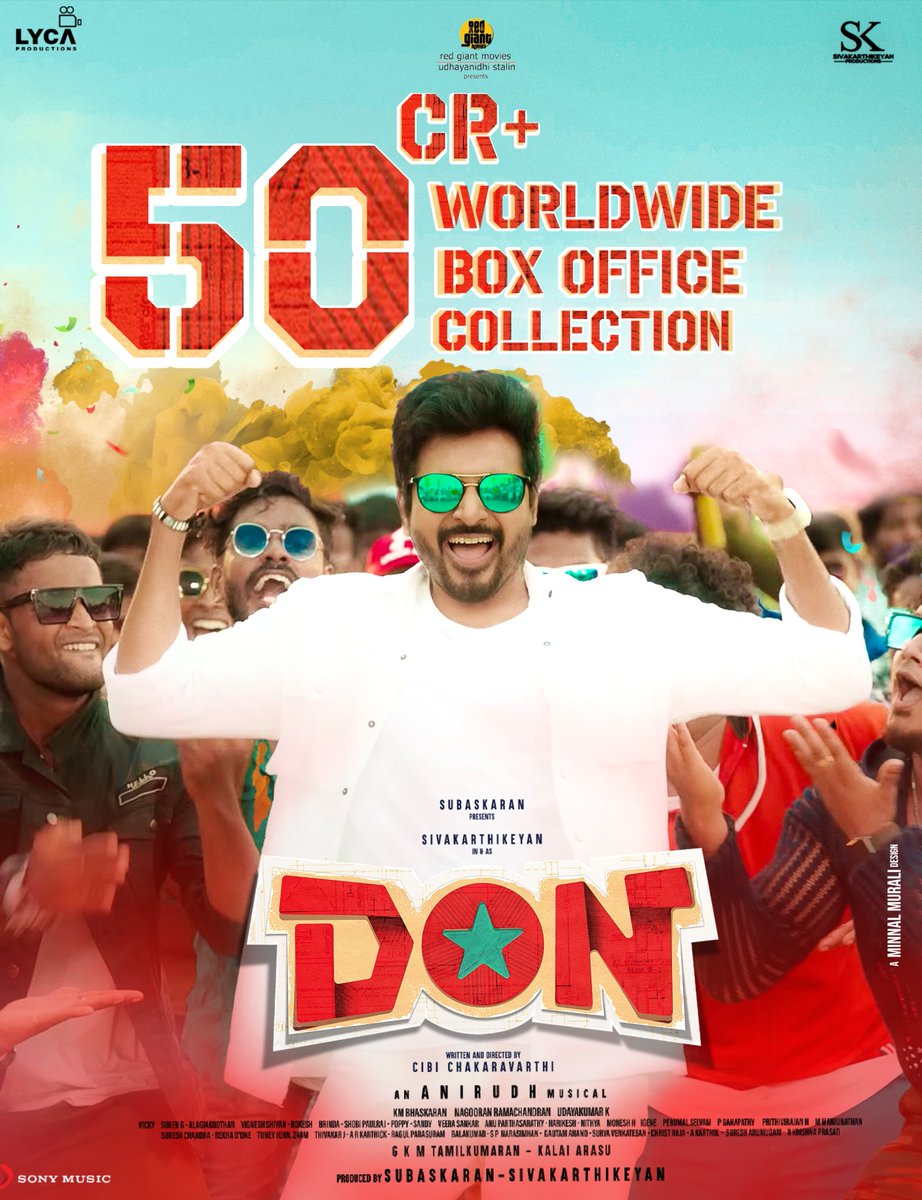 muralisofficial's tweet photo. Bad Vibe’uh Jaldhi Jayega 🤩🕺

#Don Hits 50Cr+ in Worldwide Box Office Collection !! 😎💪🏻💥🔥

Here is my Poster Design !! ✌🏻❤️

@Siva_Kartikeyan @Dir_Cibi @LycaProductions @priyankaamohan @anirudhofficial #BlockBusterDON https://t.co/FjGB0AASXb